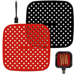 2PCS Reusable Air Fryer Liners Non-Stick Silicone Air Fryer Basket Mats Air Fryer Accessories - Kitchen Table Mat Multi-Purpose Hot Pads + Brush - Tools for Air Frying Steaming Oven Baking