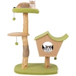 COSTWAY Arbre à Chat en Bois Massif de 110 CM, Centre d'Activité Multicouche pour Chaton avec Griffoirs en Jute et Condo, Tour à Chat avec Perchoir