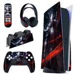 PlayVital Silver Knight Full Set Skin Decal for PS5 Console Disc Edition, Sticker Vinyl Decal Cover for PS5 Controller & Charging Station & Headset & Media Remote