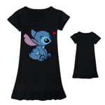 Barn Flickor Cartoon Stitch Nattlinne Nattlinne Kortärmad Nattlinne Pyjamas klänning Black 150cm