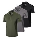 Gaiatiger 3 Pack Mens Polo Shirts Short Sleeve Quick Dry Lightweight Golf Casual Collared Tops Breathable Moisture Wicking Work Shirts（0427） Black Grey Green-XL