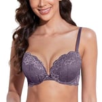 Deyllo Soutiens-Gorge Femme Rembourré avec Armature Dentelle Lingerie Push-up Brassiere Classiques Brassière Maintien Violet Raisin 95D