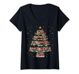 Womens Fire Truck Christmas Tree Lighting Fireman Firefighter V-Neck T-Shirt