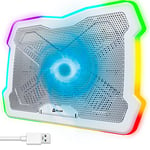 KLIM Ultimate Refroidisseur PC Portable - 11" à 17" + Éclairage RGB + Support Ordinateur Portable Gaming + 2024 + Ventilateur USB + Stable et Silencieux + Compatible avec Mac Xbox One PS4 PS5 + Blanc