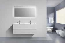 Meuble salle de bain Alice 1200 blanc haute brillance, Avec miroir LED 2137, Brillant, 120x48x50cm