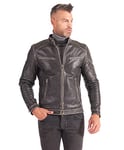 D'Arienzo Veste Cuir Vintage Noir Homme Agneau Veritable Moto Motard Blouson Made in Italy Hamilton 56/3XL/Noir