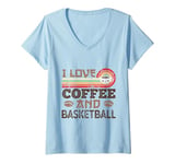 Womens I love Coffee and Basketball Cute Kawaii V-Neck T-Shirt