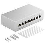 deleyCON CAT 6 Panneau de Brassage Panneau de Distribution 8 Ports 1 UH Desktop & Mural Blindé 8x Prise RJ45 LAN Câble D'installation Réseau TIA568A TIA568B RAL 7035 Gris Clair