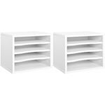 Lot de 2 organiseurs bureau bois blanc avec 4 couches fournitures support d'imprimante dim. 35,5L x 25l x 28,6H cm