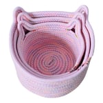 Opbevaringskurv i Bomuldsreb - 18x10cm / 21x12cm / 24x14cm - Sæt med 3 stk. - Pink/Multifarvet