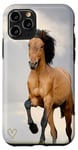 Coque pour iPhone 11 Pro Motif Cheval Bai Clair Avec un beau Coeur D'Amour Doré