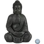 Statue de Buddha figurine de Bouddha décoration jardin sculpture polyrésine Zen 70 cm, gris foncé - Relaxdays