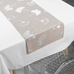 douceur d'intérieur, Nappe avec Chemin de Table (140 x 250 cm/35 x 140 cm) Euphoria Blanc/Noisette/Argent, Polyester