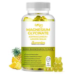 Magnesium Glycinate Gummies 800mg - Sugar Free Magnesium Supplement with Ashwagandha, Lemon Balm Extract & CoQ10 for Calm Mood & Muscle, Sleep Support - 60 Gummies (Pineapple Flavor) (1)