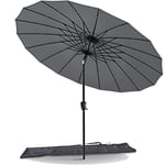 vounot Parasol de Jardin Parasol Shanghai Inclinable 270cm avec 18 Baleines Toile Protection UV pour Balcon Patio Terrasse Exterieur Gris