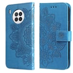 Blue Flowers Kohokuvioitu Pu Case Yhteensopiva Huawei Nova 8I / Honor 50 Lite Kanssa