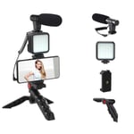 Smartphone Vlogging Video Kit med stativ Mikrofon LED-ljus Telefonställ