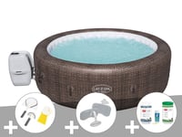 Kit spa gonflable Bestway Lay-Z-Spa St Moritz rond Airjet 5/7 places + Kit traitement brome + 2 appuie-têtes + Kit de nettoyage