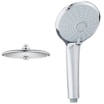 GROHE Vitalio Joy 260 - Head Shower 260mm (3 Spray Zones: Rain, SmartRain & Jet & Euphoria Hand Shower 3 Sprays Chrome 27221000