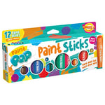 Paint Pop Paint Sticks For Kids - 12 Pack Assorted Colours - Twist & Paint, Mess-Free, Fast Drying Action, Easy Clean Up, Vibrant Colours, Multi-Surface