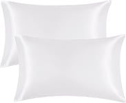 EHEYCIGA Silk Satin Pillow Cases 2 Pack White, Silky Pillowcases for hair and cm