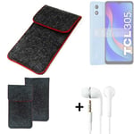 Cover for TCL 305i dark gray red edges Sleeve + earphones