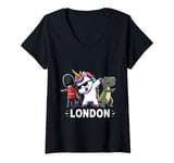 Womens Dabbing Unicorn Dinosaur Men Women Boys Girls London England V-Neck T-Shirt