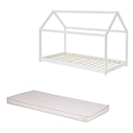 Ensemble Lit Cabane Royaume Des Rêves Blanc 90x190 + Matelas Enfant 90x190 cm Laïba Kids