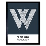 Weifang China City Map Modern Typography Stylish Letter Framed Word Wall Art Print Poster for Home Décor