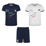 Ensemble Foot Short Avec Lot De 2 Tee Shirt Foot Italie Bleu Et Blanc Homme