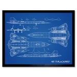 SR-71 Blackbird Habu Us Aircraft Spy Plane Blueprint Plan Illustration Art Print Framed Poster Wall Decor 12x16 inch