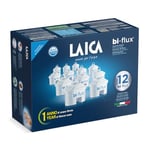 LAICA Bi-Flux Water Filter Cartridges 12 Pack (1 Years Supply), Preserves Mineral Salts While Reducing Chlorine & Heavy Metals & Reduces Hardness in Tap Water, Filters for Water Jugs