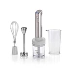 Cuisinart RHB100E Mixeur plongeant 4 en 1 sans fil Argent, compact, pied mixeur, fouet, mini-hachoir, câble USB