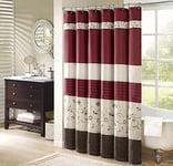 Madison Park Serene Flora Fabric Shower Curtain, Embroidered Transitional Shower Curtains for Bathroom, 54 X 78, Red