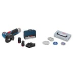 Bosch Professional 12V System meuleuse angulaire sans-fil GWS 12V-76 (avec 2 batteries 2,0 Ah, set de 5 disques à tronçonner/ébarber,) + 9 pièces 76mm-Disc Set + mini L-Boxx (pour GWS-12V, Ø 76 mm)