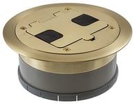 Bryant Electric RF406BP Pre-Assembled Flange, Cover, and Leveling Ring for Floor Boxes Poured in Concrete with 15A 125V Outlet Included, Brushed Brass Plate Solid