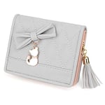 UTO Femme Filles Portefeuille Petit Porte-Monnaie à glissière avec Chat Mignon Pendentif en PU Cuir Gris