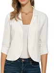 Blazer Élégant pour Femme Veste à Manches 3/4 Devant Ouvert Col Revers Slim Fit pour Bureau S Blanc