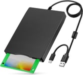 External USB Floppy Drive FDD 1.44MB 3.5 inch - PC and Mac - Slimline Floppy Disk Drive External - Portable - Plug and Play - Black - XP/WIN7/WIN11 Capable