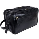 Rowallan of Scotland Men’s Black Leather Medium Travel Washbag/Toiletry Bag