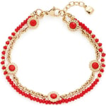 Leonardo Jewels Florena 023545 Bracelet double rangs en acier inoxydable doré et pierres de verre rouges, 18-20 cm de long, bijou pour femme, Eine Grösse, Acier inoxydable, Pas de gemme