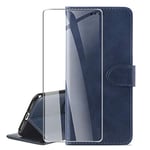 SCDMY Etui en Cuir pour Blackview A80 Pro + Verre trempé, Coque Flip en Cuir PU Bumper Housse Protection Case Portable avec Cartes Portefeuille Wallet Fonctions Support Cover - Bleu