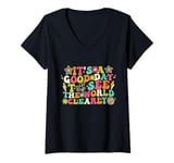 Womens It's A Good Day To See The World Clearly Optometrist Groovy V-Neck T-Shirt