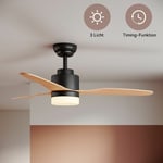 SONNI Ventilateur de plafond avec éclairage et télécommande 119cm Lumière LED 3 pales Noir Minuterie