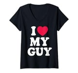 Womens I Love My Guy Boyfriend I Heart My Hot Boyfriend V-Neck T-Shirt