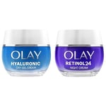 Bundle of Olay Hyaluronic Acid Face Moisturiser Day Gel Cream 50ml + Olay Retinol 24 Night Cream 50ml