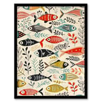 Artery8 Scandi Fish Sea Kelp Design Colourful Rustic Bathroom Toilet Artwork Framed Wall Art Print A4