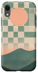 Coque pour iPhone XR Vert, damier, minimaliste, coucher de soleil, montagne, bohème, beige, désert