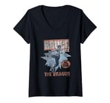 Womens Bruce Lee The Dragon High Flying Action Distressed V-Neck T-Shirt