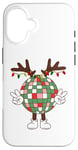 iPhone 16 Christmas disco ball with antlers, peace sign, reindeer Case